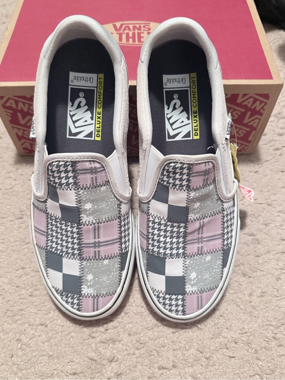 Vans Slip-On Patchwork Plaid Shoes - Pink & Gray Women’s size 9